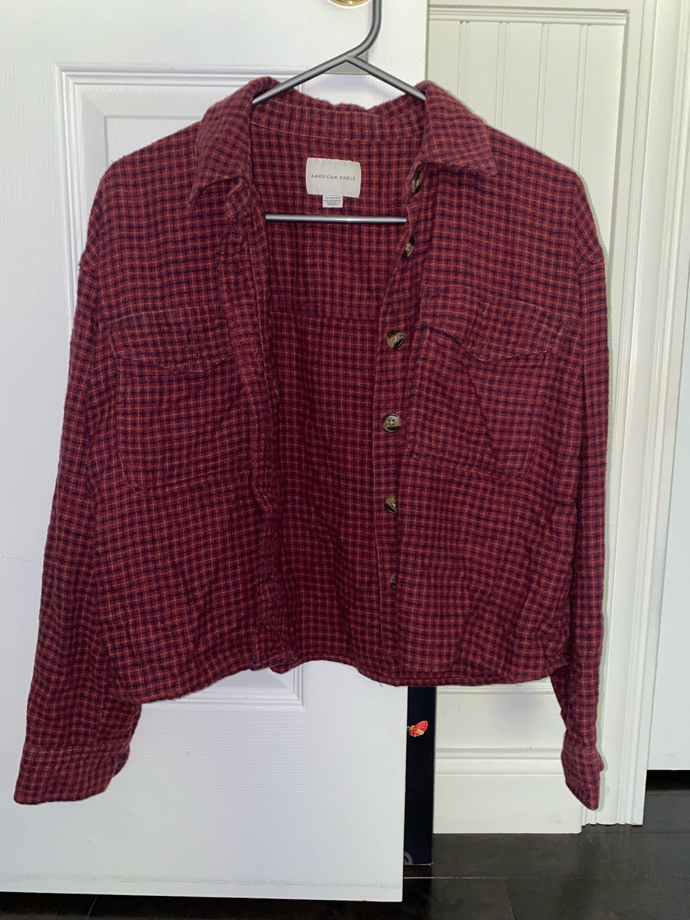 American Eagle Outfitters Women's Burgundy Plaid Button-Up Jacket